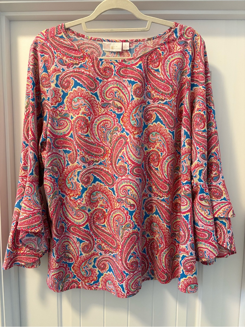 Belle by Kim Gravel Paisley Bell Sleeve Tunic Top Size XL